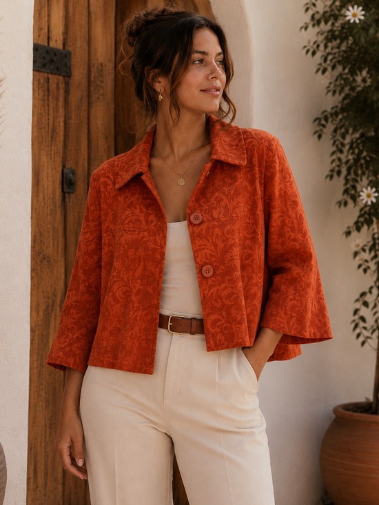 Requirements Jackets & Blazers - Requirements Burnt Orange Scroll Print Open Front Jacket Blazer XL Stretch